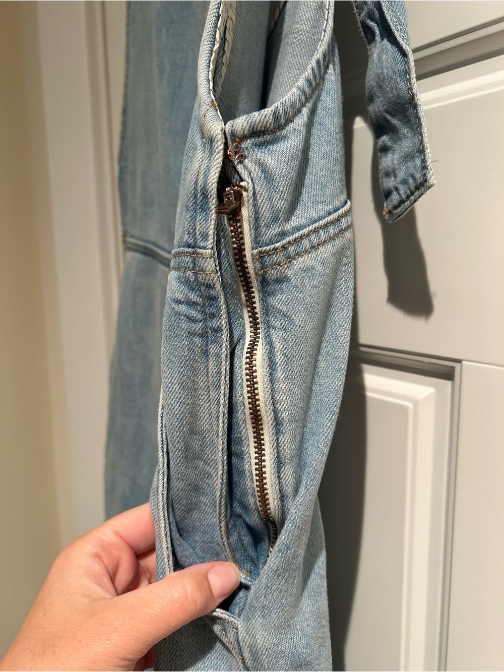 Layla denim overalls: Marine Layer Light Blue Wide-Leg Denim Overalls - Picture 5 of 7